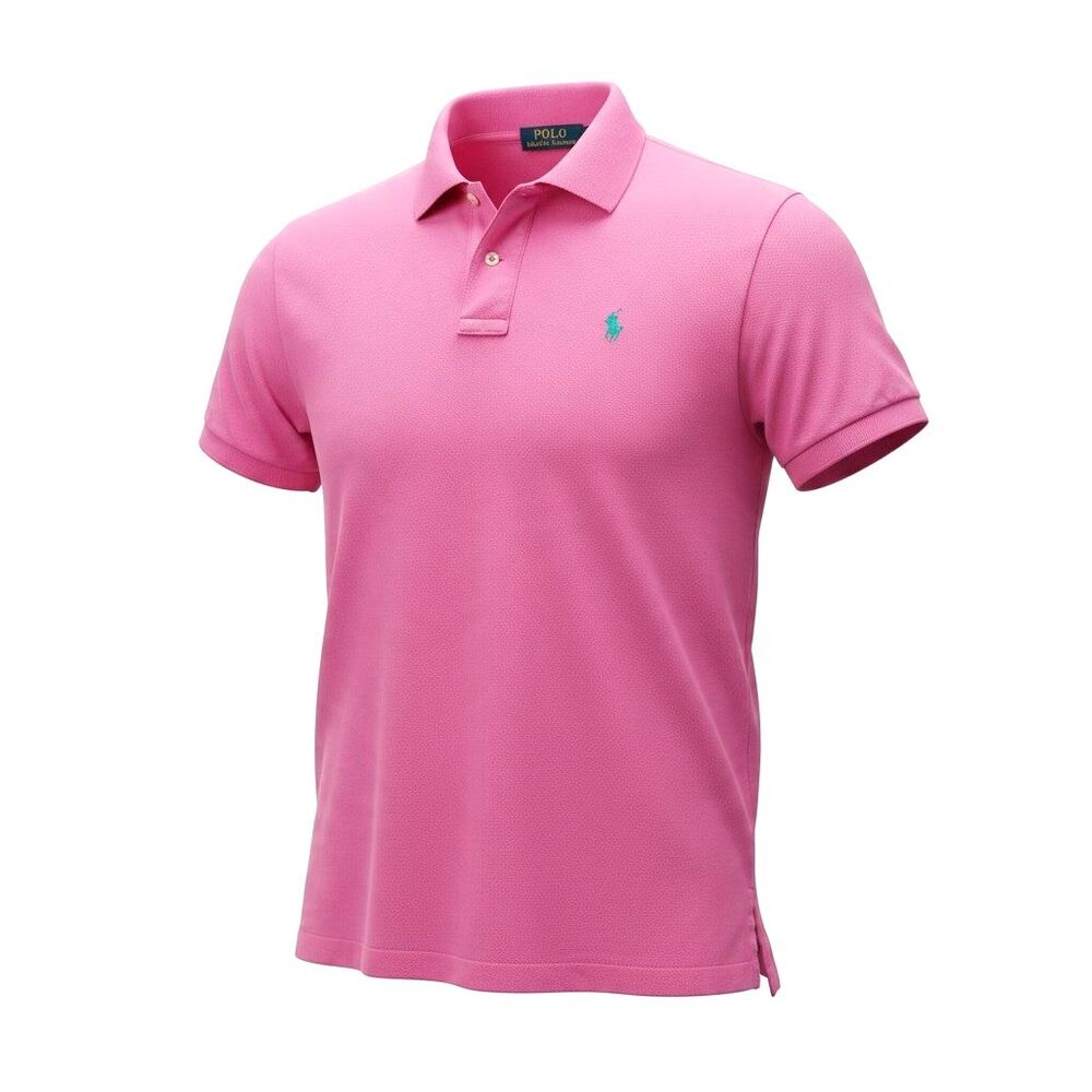 POLO RALPH LAUREN MEN'S XL Pink Cotton Polo Shirt with Green Pony Logo Golf